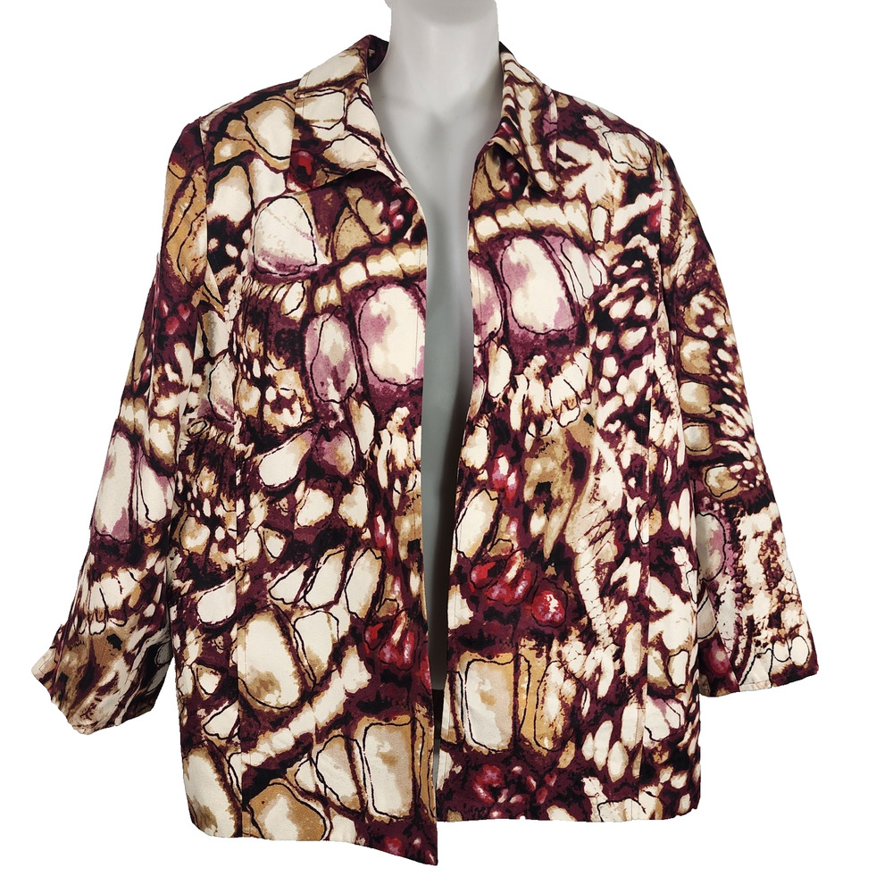 Alfred Dunner Womens Open Front Blazer Jacket Size 12 Tan Purple Lightweight
